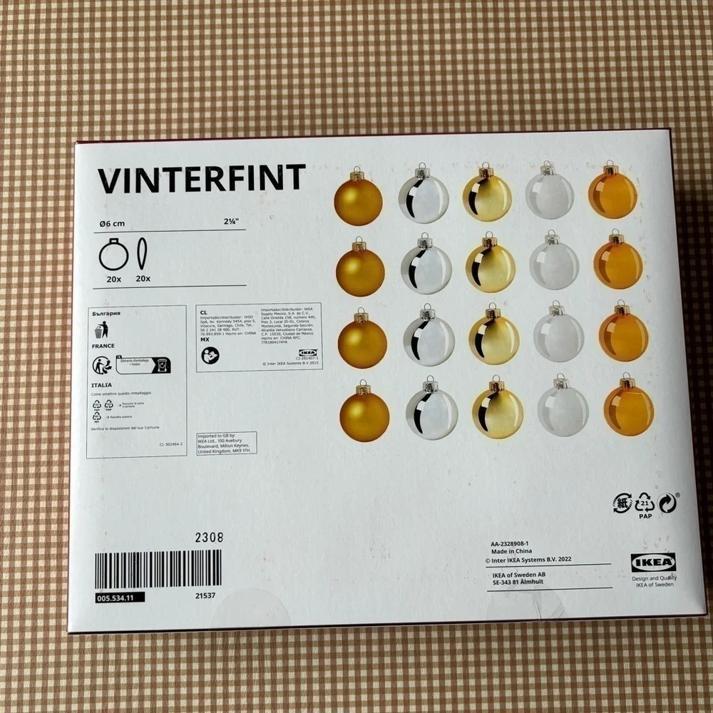 IKEA VINTERFINT‎ BOX OF 20 GLASS MULTICOLOR ORNAMENTS. NEW